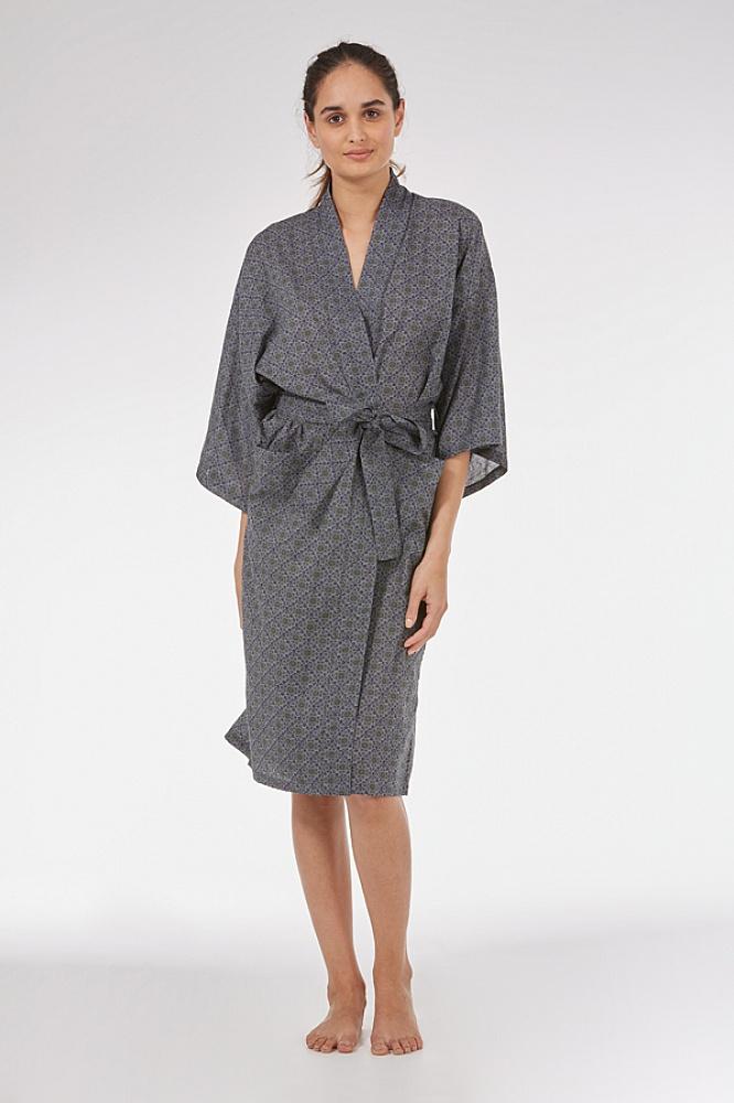 Grey Baroque Tile Kimono Robe