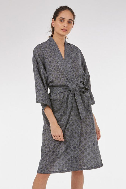 Grey Baroque Tile Kimono Robe