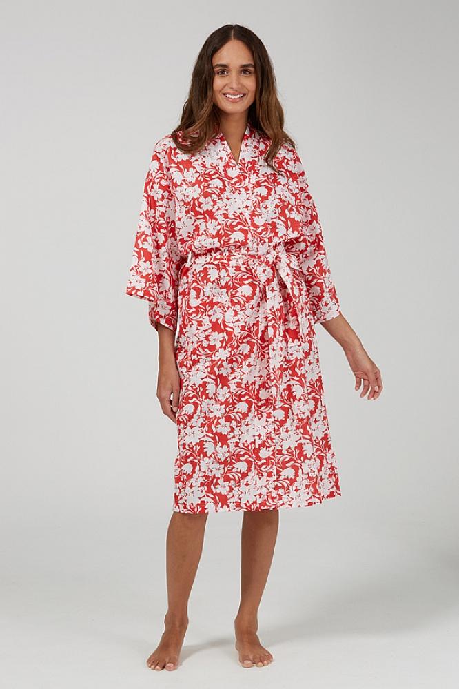 Red Tropical Kimono Robe