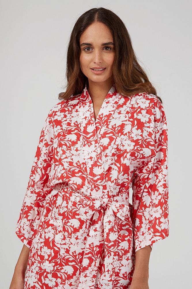 Red Tropical Kimono Robe